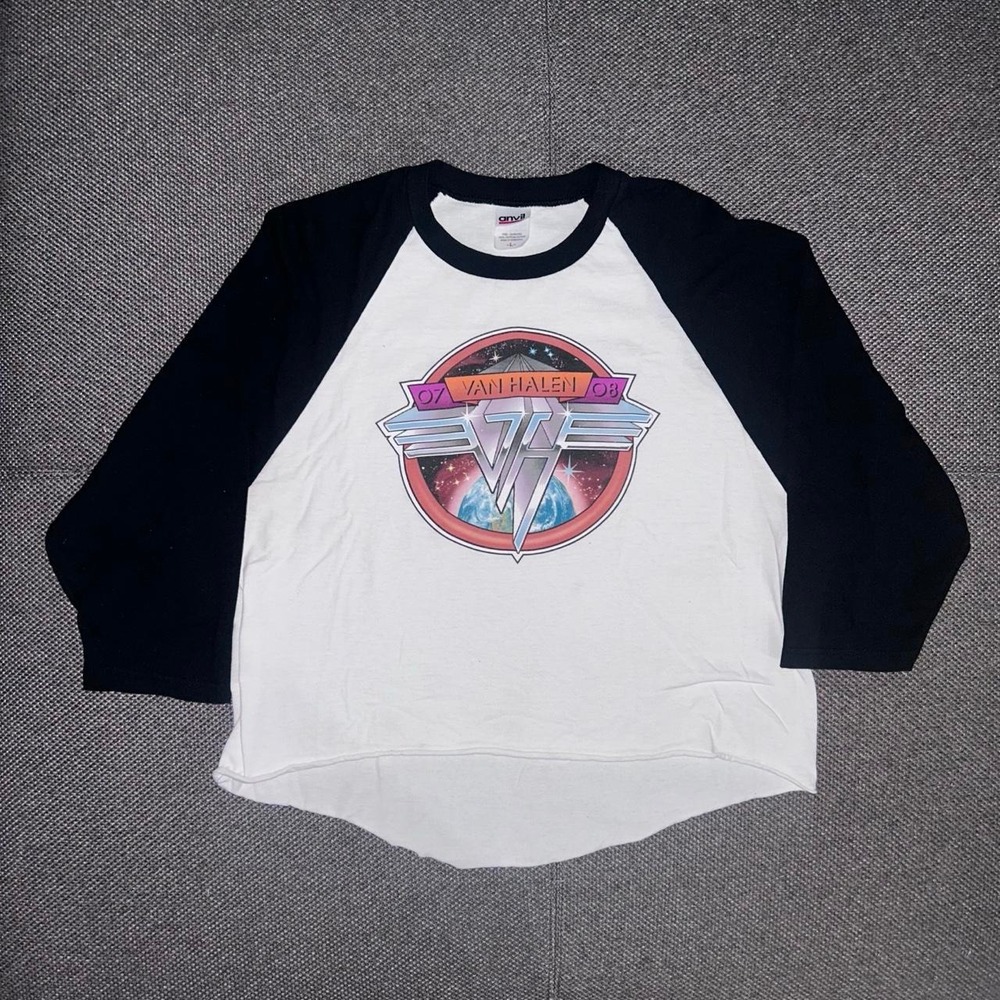 Vintage Van Halen 2007-08 Tour 3/4 Sleeve Cropped Baseball T Shirt Size Large